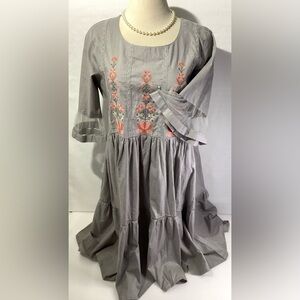 Haute Curvy Woman’s Dress Gray Size L 100% Cotton 3/4 Sleeve w a Mesh Pullover
